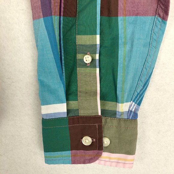 Lands' End Men's Size Medium Traditional Fit Blue Multi-Color Button Down Shirt - Picture 4 of 10